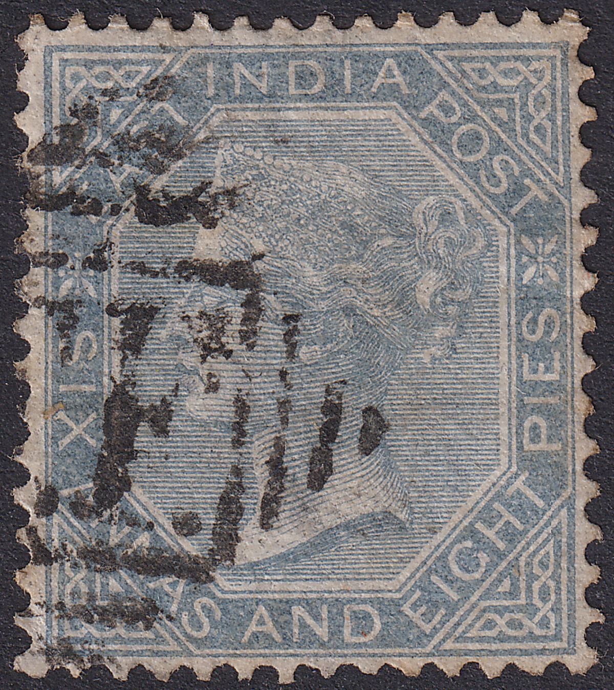 India used Abyssinia 1867 QV 6a8p Slate Used SG AZ7 w FF Postmark cat £150