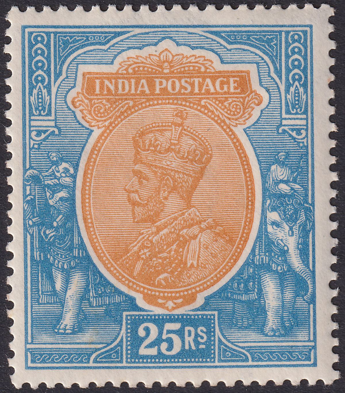 India 1928 KGV 25r Orange and Blue watermark Stars Mint SG219 cat £325