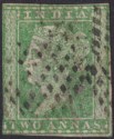 India 1854 QV 2a Green Imperf Used SG31 c£65 three close margins diamond dot pmk