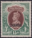 Indian States Chamba 1942 KGVI Overprint 15r Brown and Green Mint SG106 cat £190
