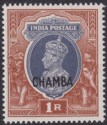 Indian States Chamba 1942 KGVI Overprint 1r Grey + Red-Brown Mint SG102 cat £24
