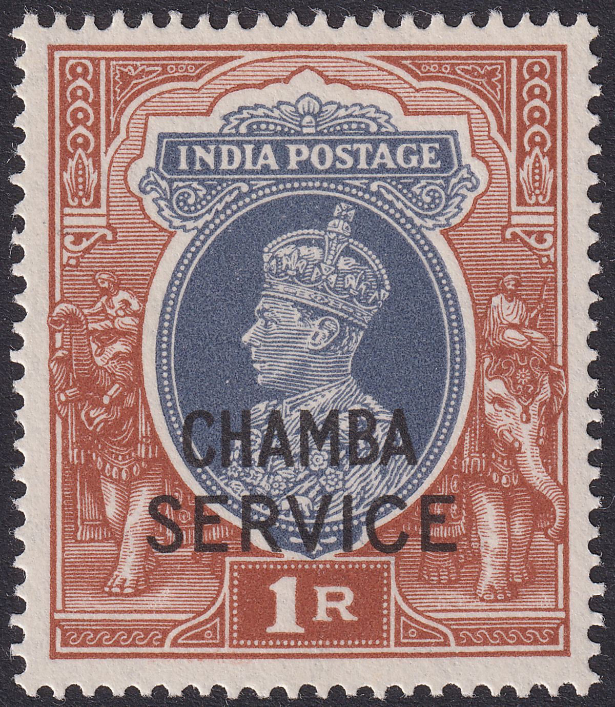 Indian States Chamba 1942 KGVI Official Overprint 1r Mint SG O83 cat £20