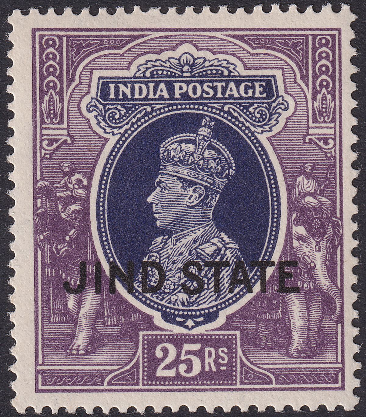 Indian States Jind 1938 KGVI State Overprint 25r Mint SG126 cat £1100