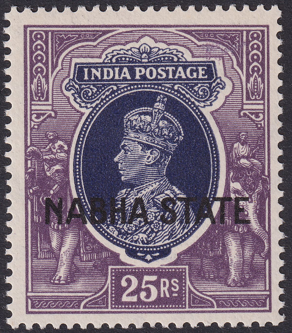Indian States Nabha 1938 KGVI State Overprint 25r Mint SG94 cat £250