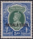 Indian States Patiala 1938 KGVI State Overprint 5r Green and Blue Mint SG94 c£45