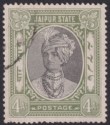 Indian States Jaipur 1943 Maharaja Postage 4a Black + Green Used SG64 BOGUS PMK