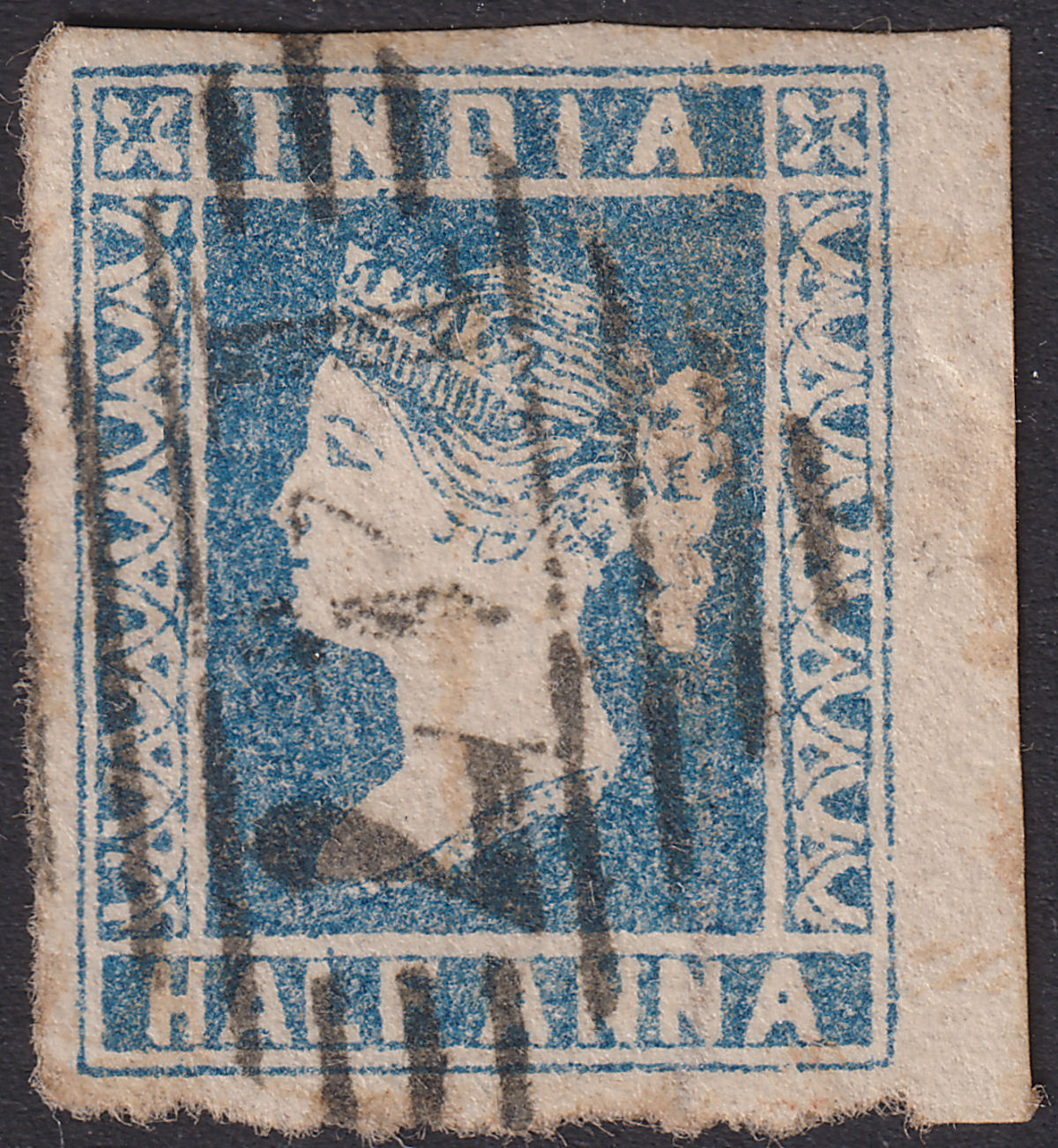 India 1854 QV ½a Blue Die I Used SG2 cat £60 Four Margins Numeral 147 Postmark