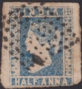 India 1854 QV ½a Blue Die I Used SG2 cat £60 w 3 Margins Diamond Dots Postmark