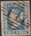India 1854 QV ½a Blue Die II Used SG6 cat £160 Four Margins Numeral 147 Postmark