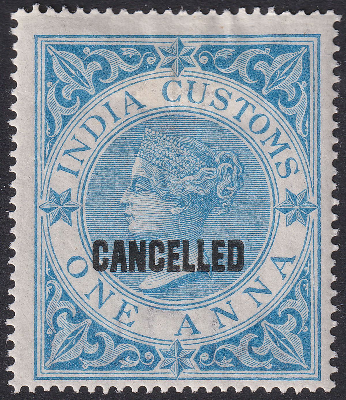 India 1865 Queen Victoria Revenue Customs Type 16 CANCELLED 1a Blue Mint BF1c