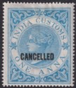 Click for more photos and details India 1865 Queen Victoria Revenue Customs Type 16 CANCELLED 1a Blue Mint BF1c