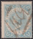 Click for more photos and details India 1865 QV Revenue Customs 1a Light Blue perf 15½x15 Used BF1 faults