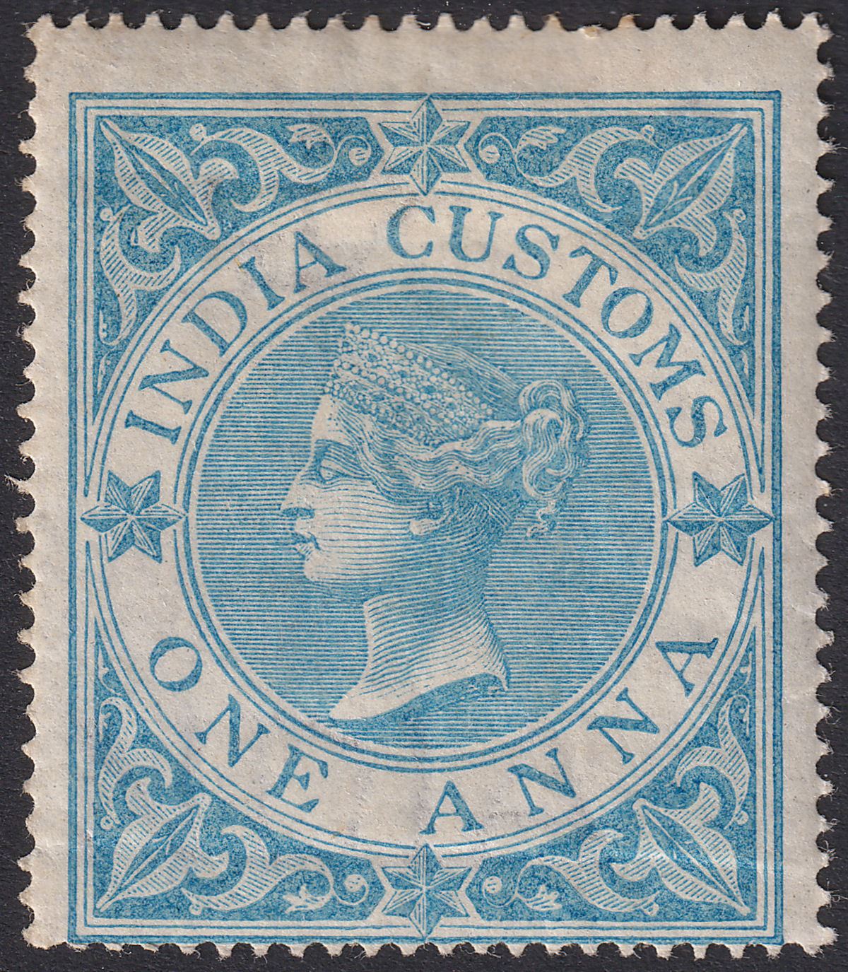 India 1865 QV Revenue Customs 1a Blue perf 15½x15 Mint BF1