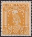 Click for more photos and details Indian States Orchha 1939 KGVI Maharaja 5r Yellow-Orange Mint SG44 cat £400