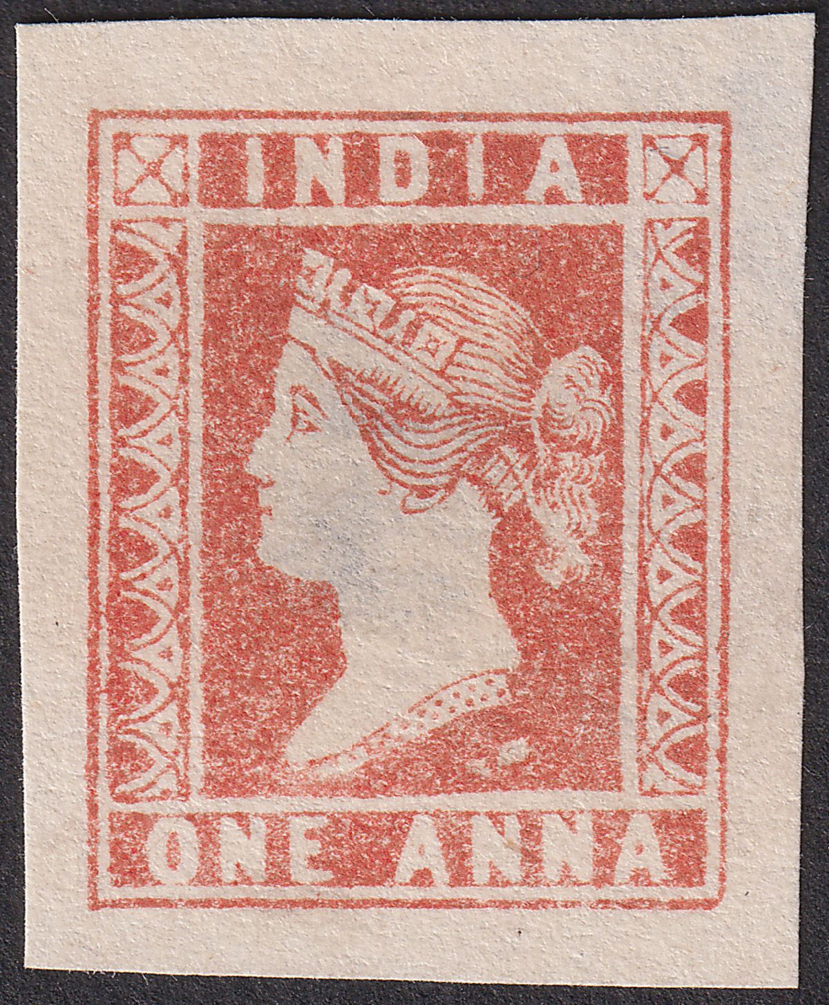 India c1905 QV Litho 1a Vermilion Reprint of 1855 Die III - Spence 57 THINNED