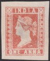 Click for more photos and details India c1905 QV Litho 1a Vermilion Reprint of 1855 Die III - Spence 57 THINNED