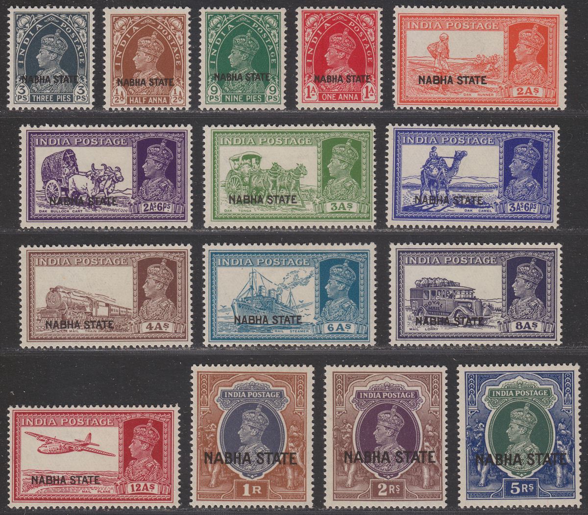 Indian States Nabha 1938 KGVI Overprint Set to 5r Mint SG77-91 cat £200