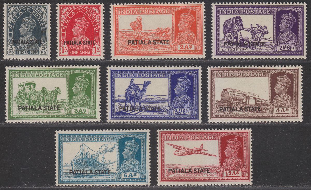 Indian States Patiala 1937 KGVI Overprint Part Set to 12a Mint cat £190