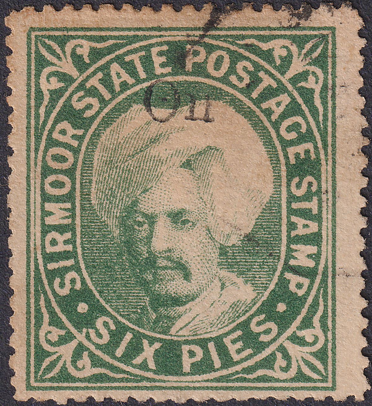 Indian States Sirmoor 1894 Official On Only 6p Green Used SG83b cat £85