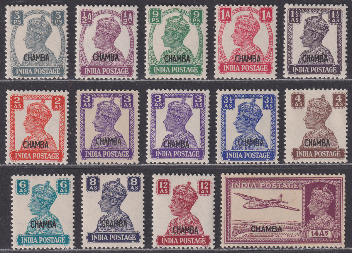 Indian States Chamba 1942 KGVI Overprint Set Mint SG108-120 cat £120