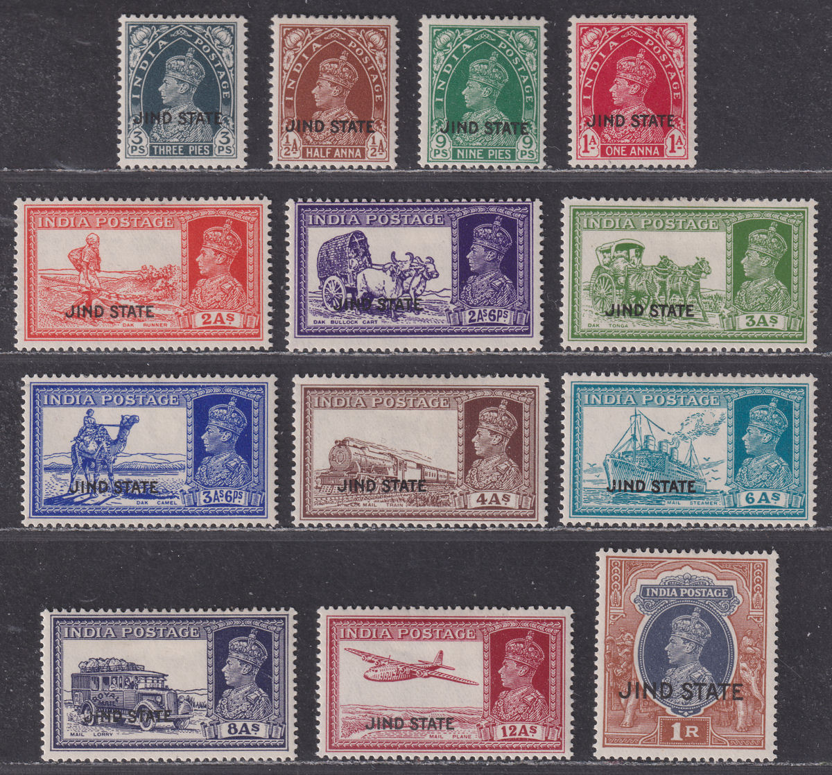 Indian States Jind 1937 KGVI Overprint Short Set to 1r Mint SG109-121
