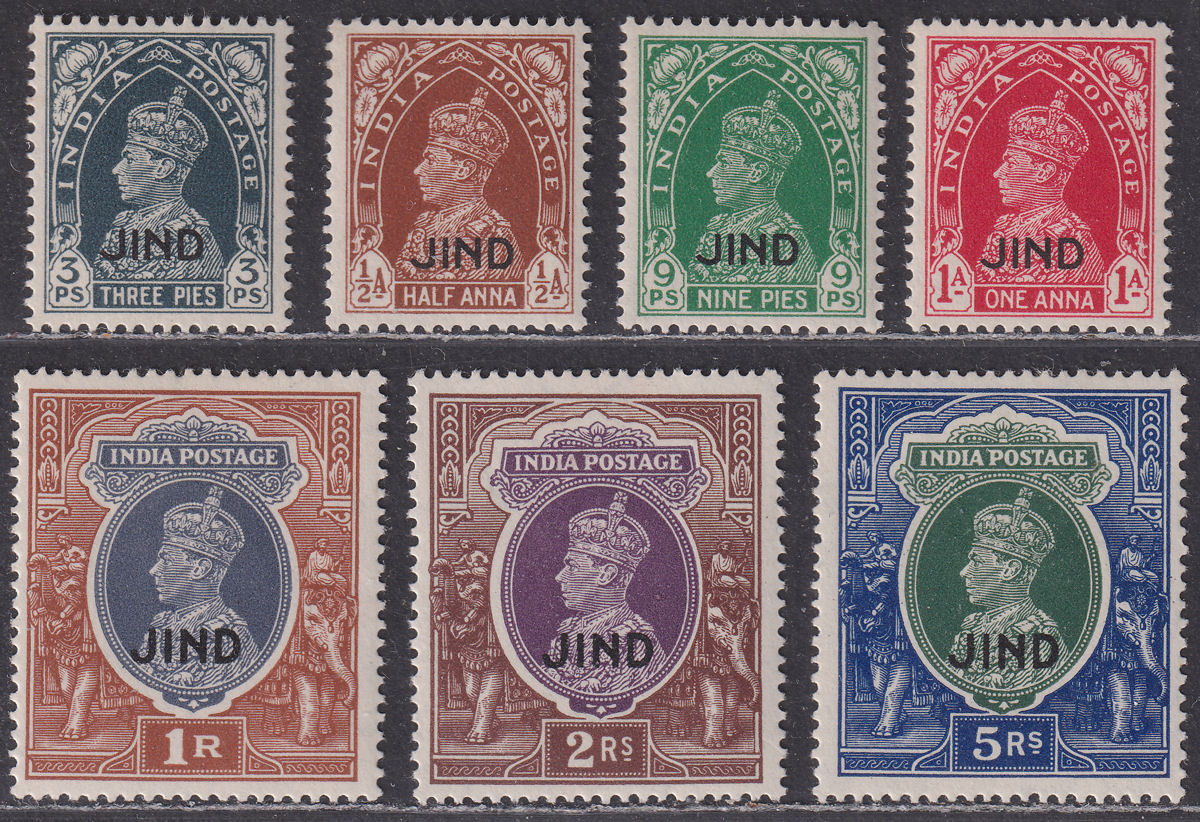 Indian States Jind 1941 KGVI Overprint Set to 5r Mint SG127-133 cat £115