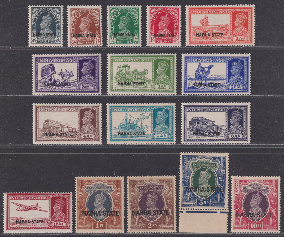 Indian States Nabha 1938 KGVI Overprint Set to 10r Mint SG77-92 cat £285