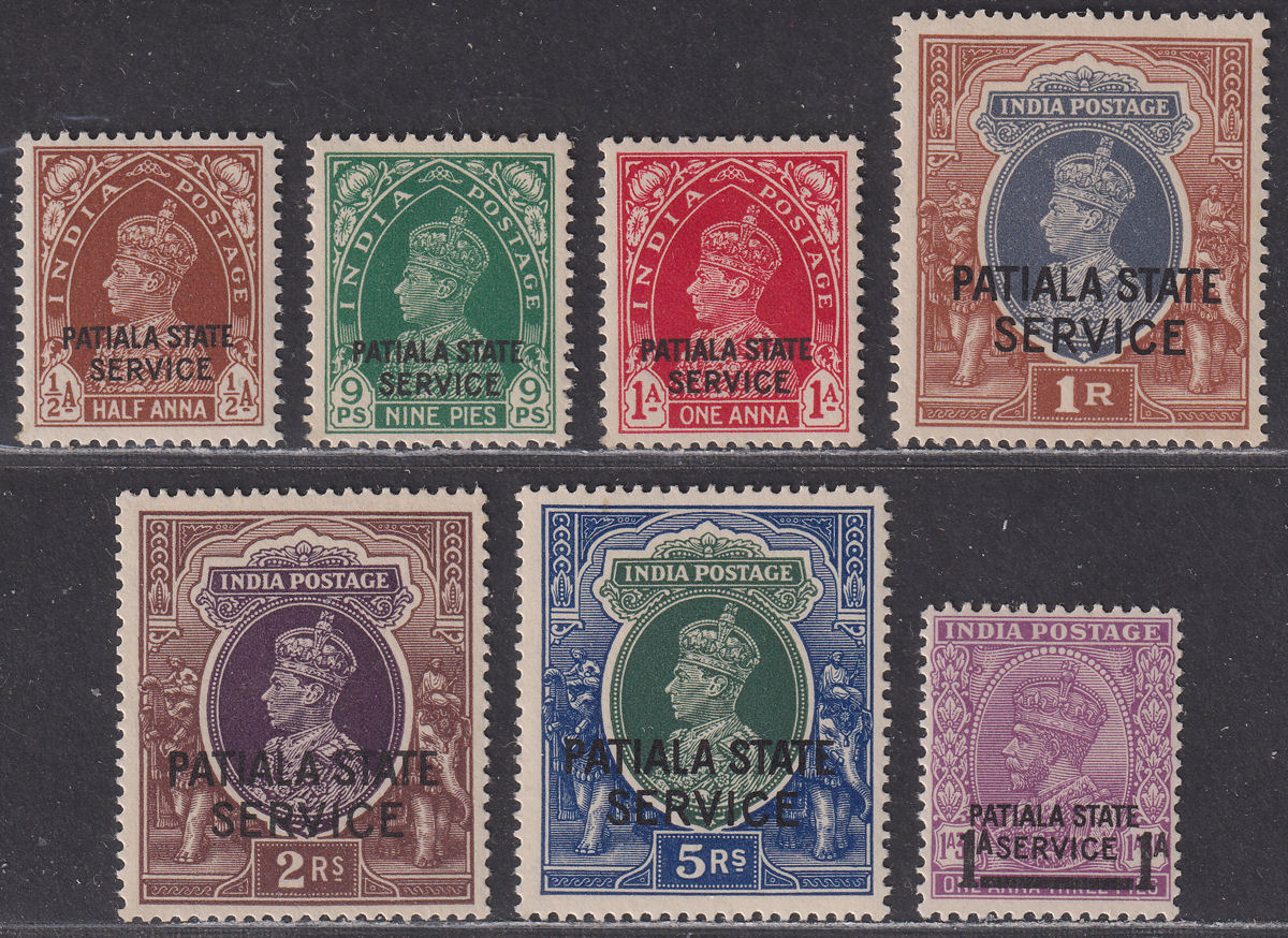 Indian States Patiala 1937-39 KGVI Official Opt Set + 1a on 1a3p Mint SG O63-O70