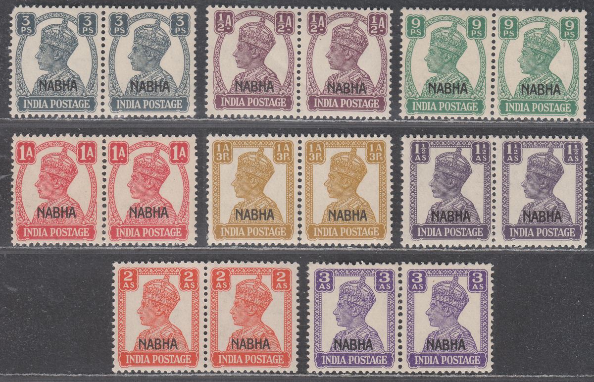 Indian States Nabha 1941-45 KGVI Overprint Pairs Set to 3a Mint SG105-112