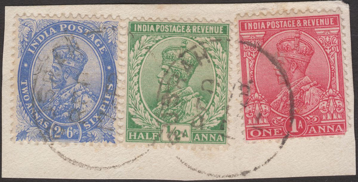 India used Iraq KGV 2a6p, 1a, ½a Used on Piece with BUSRAH REG Postmarks
