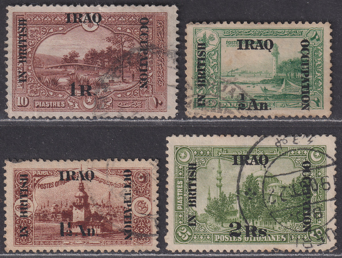 Iraq British Occupation 1921 KGV 1r on 10pi / wmk Script Surch Set Used SG15-18