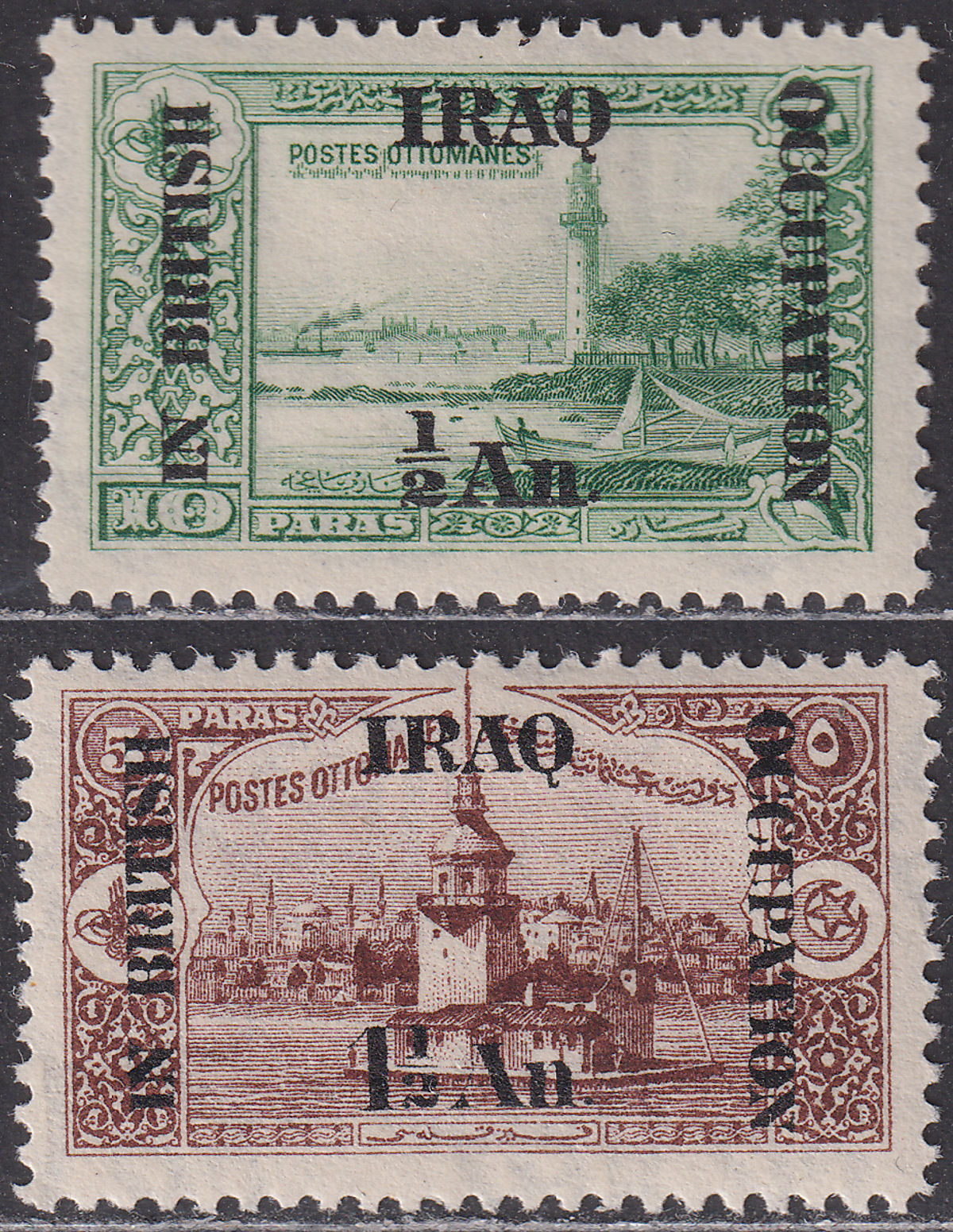 Iraq British Occupation 1921 KGV wmk Script ½a on 10pa, 1½a on 5pa Mint SG16-17