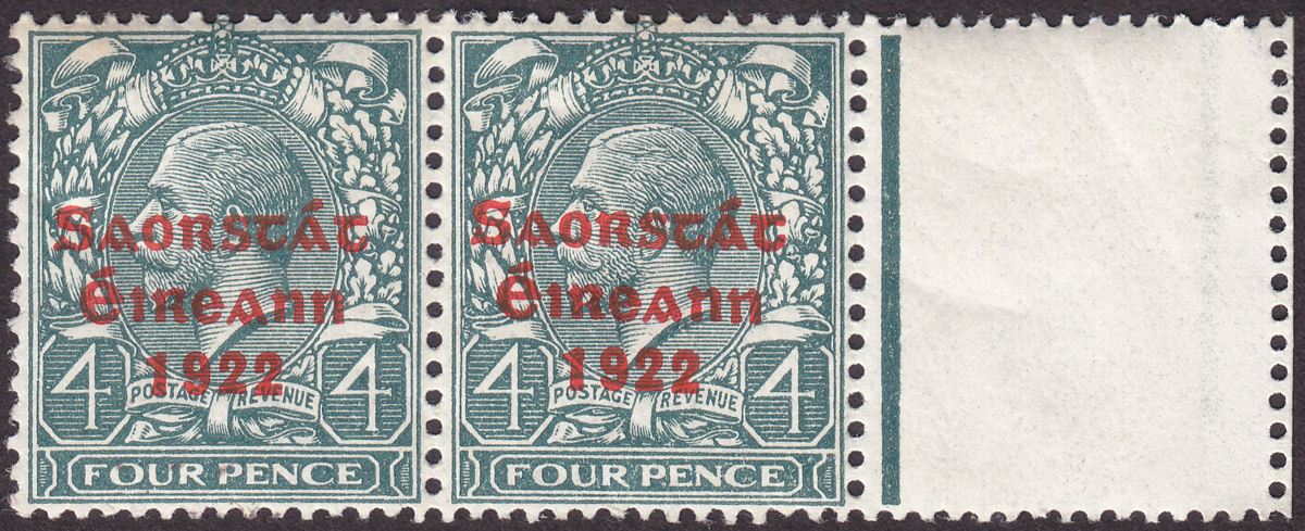 Ireland 1923 Irish Free State Overprint 4d Grey-Green Pair Mint SG58