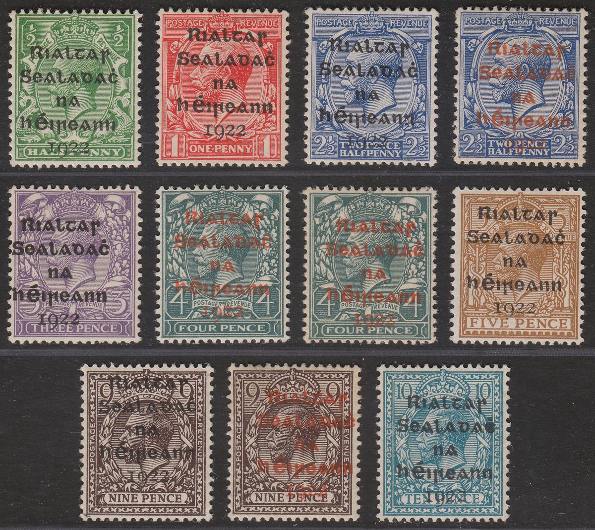 Ireland 1922 Provisional Government Overprint Set Mint SG1-9 cat £60+ w Red Opts
