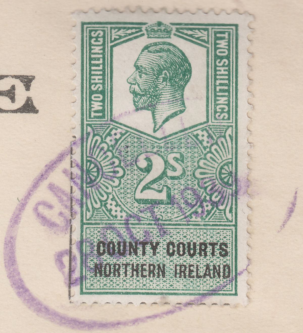 Northern Ireland 1939 KGV Revenue County Courts 2sh Used on Decree Document BF7