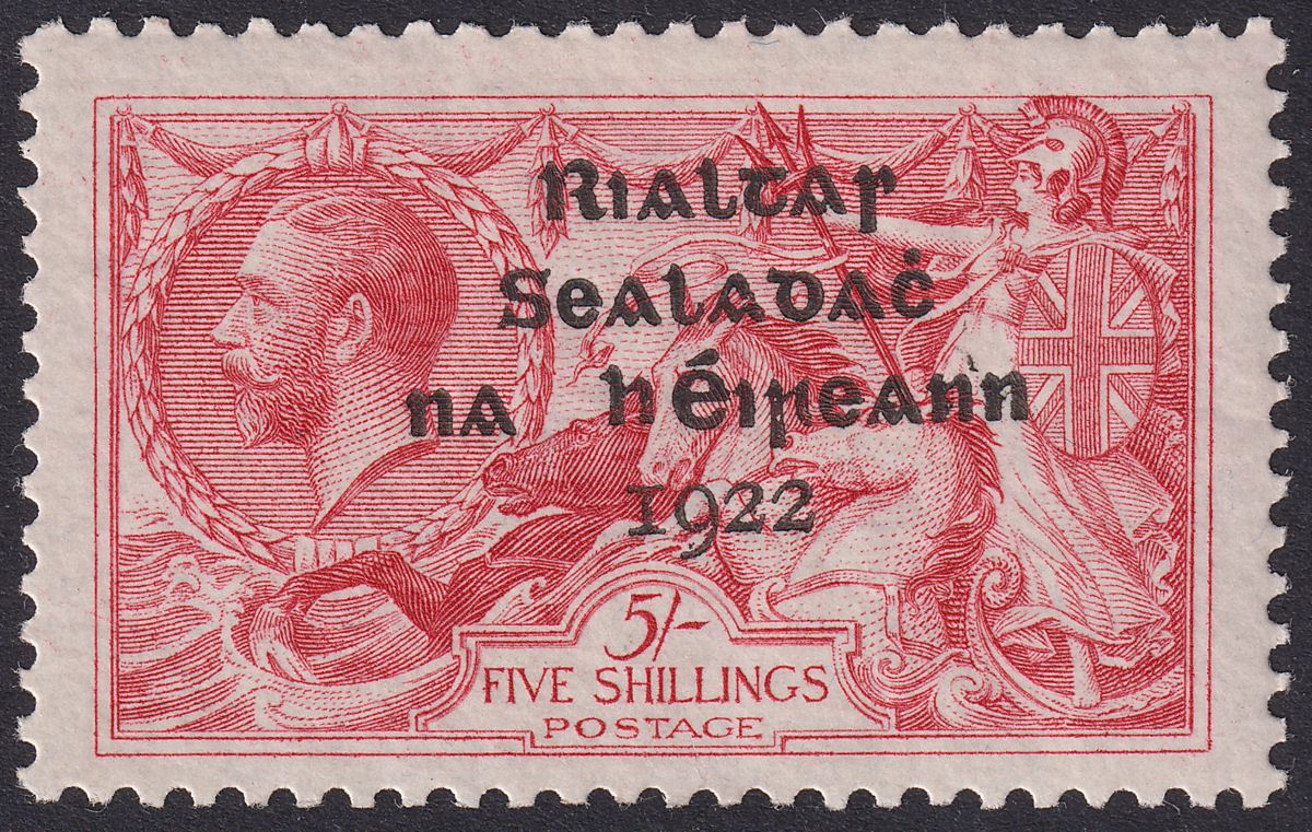 Ireland 1922 Seahorse 5sh Rose-Carmine Dollard Overprint Mint SG19 cat £90