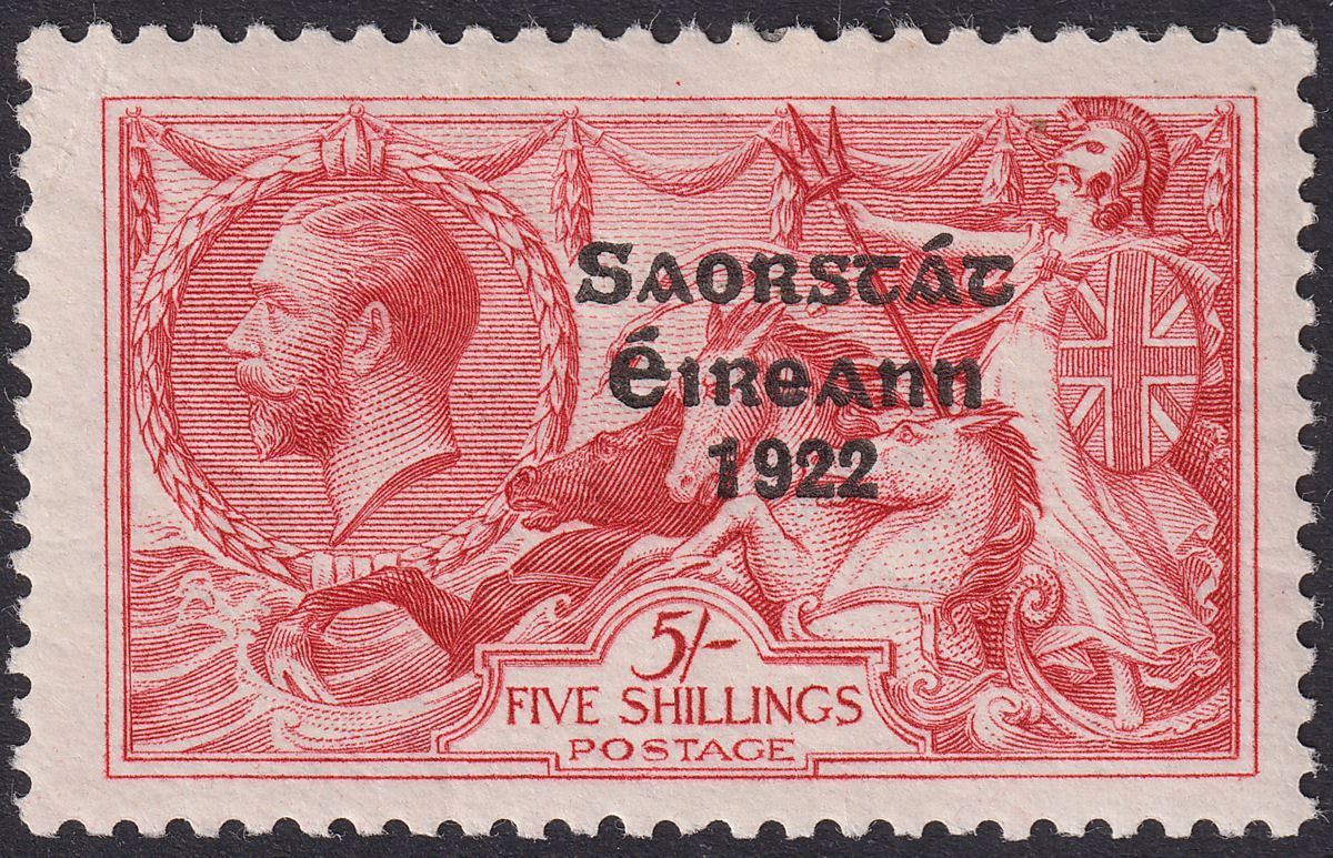 Ireland 1925 Seahorse 5sh Rose-Carmine Narrow Date Overprint Mint SG84 cat £70