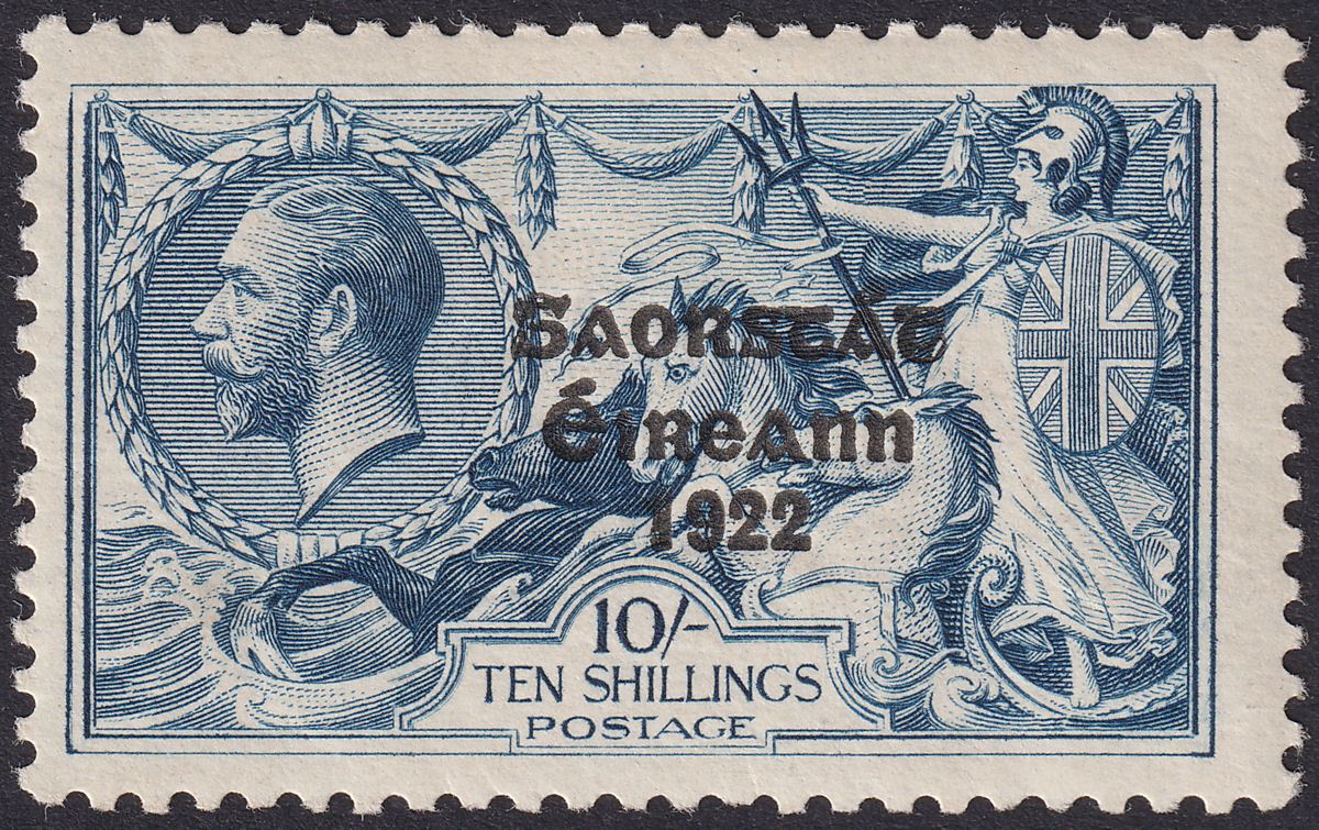 Ireland 1925 Seahorse 10sh Dull Grey-Blue Narrow Date Overprint Mint SG85 c£180