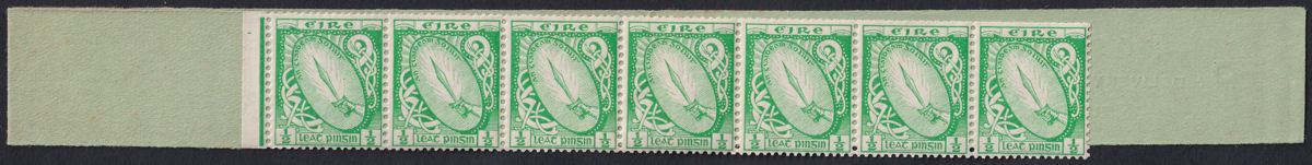 Ireland 1923 Sword ½d Green £1.0.4 Horizontal Coil Leader Control P w 7 Stamps 
