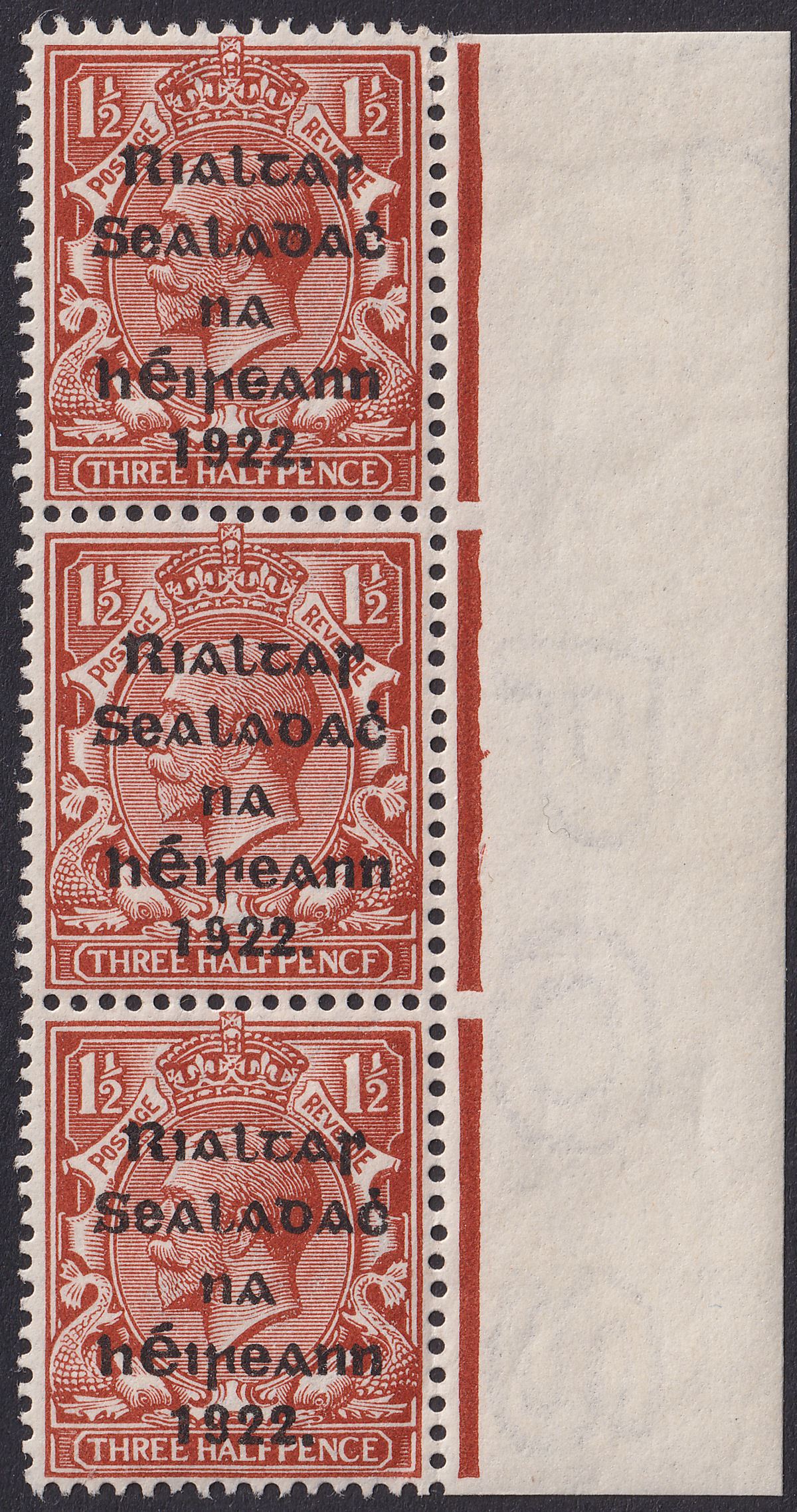 Ireland 1922 Provisional Gov Opt 1½d Strip w PENCF Variety Mint SG10a cat £550+