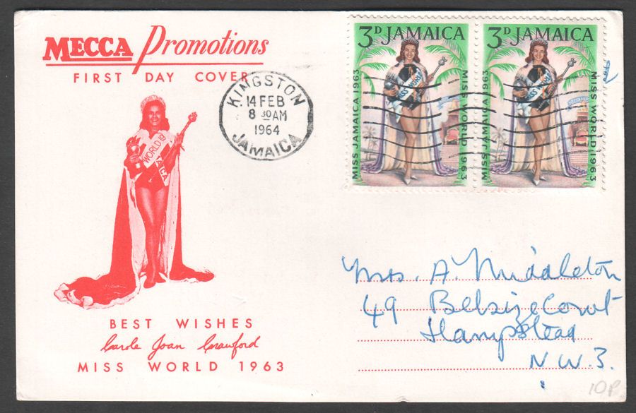 Jamaica 1964 QEII Miss World 1963 Mecca First Day Card
