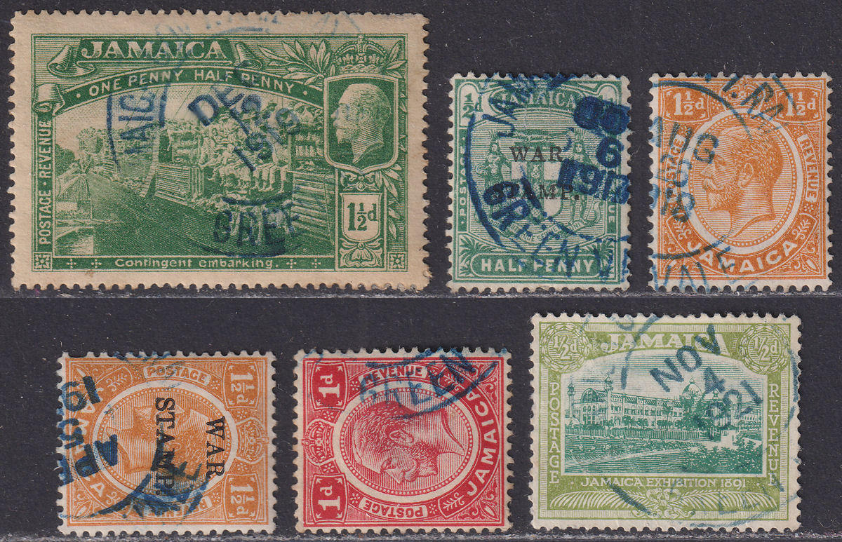 Jamaica 1912-22 KGV Selection Used with GREEN VALE Government Railway Postmarks