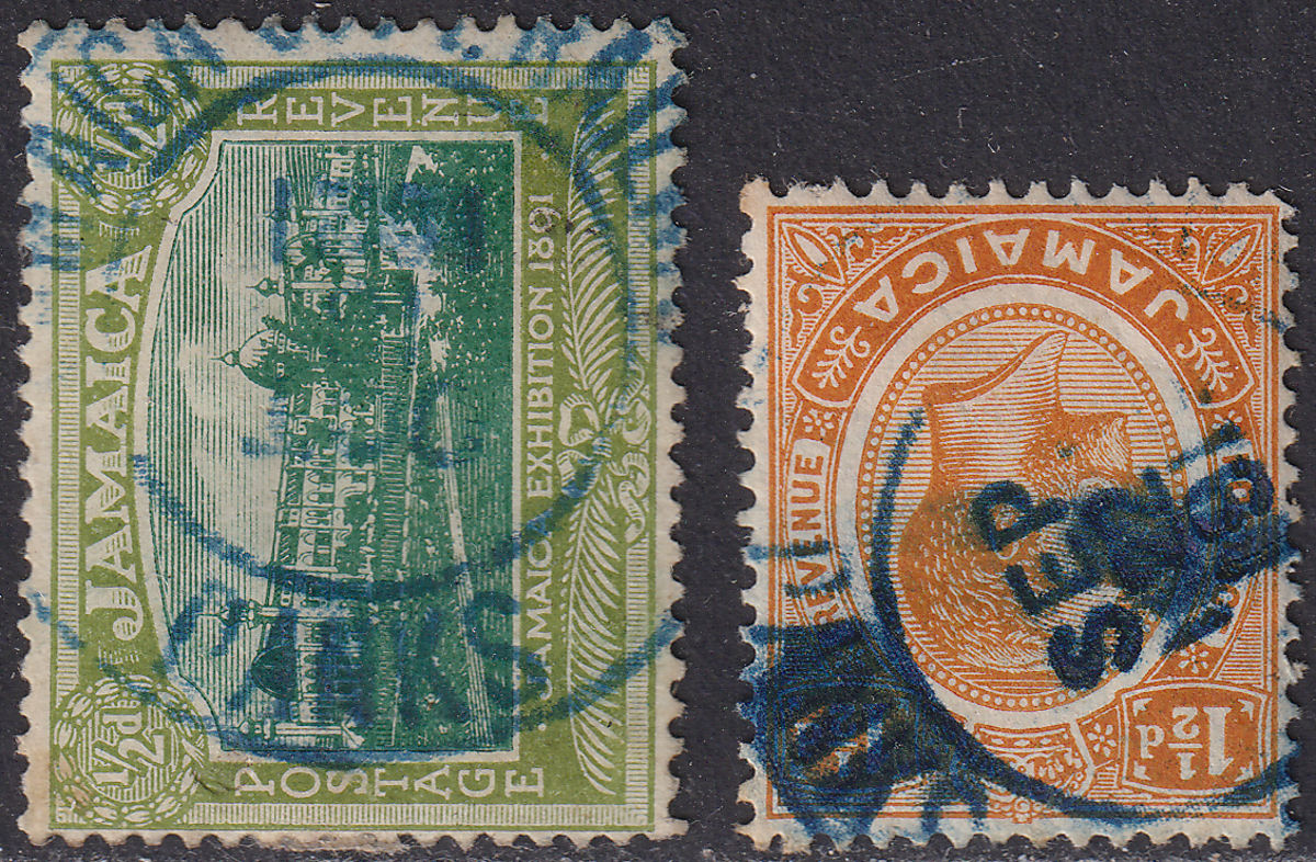 Jamaica 1912-22 KGV 1d, 1½d Used with DANKS Government Railway Postmarks