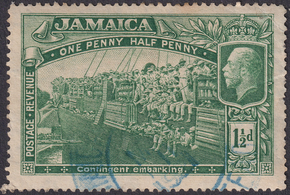 Jamaica 1921 KGV 1½d Used with Blue LINSTEAD Government Railway Postmark