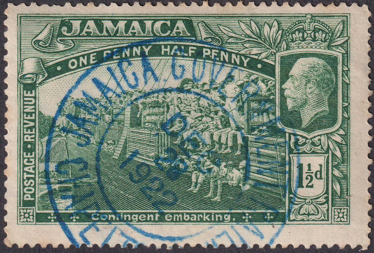Jamaica 1922 KGV 1½d Used with Blue CHAPELTON Government Railway Postmark