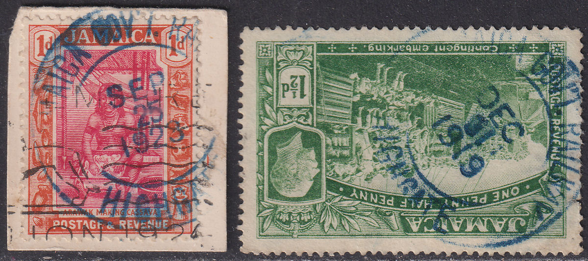 Jamaica 1919-23 KGV 1d, 1½d Used with Blue HIGHGATE Government Railway Postmarks