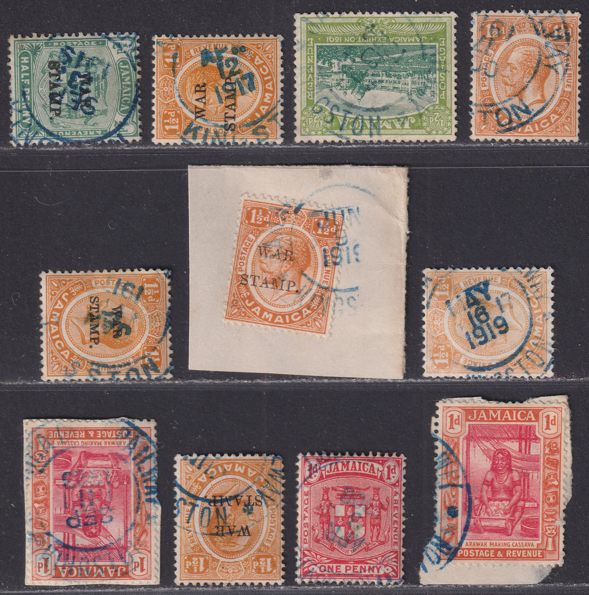 Jamaica 1912-21 KGV Selection Used with KINGSTON Government Railway Postmarks
