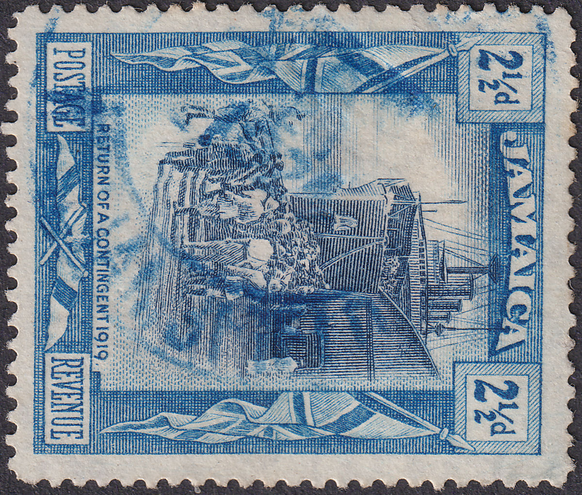 Jamaica 1924? KGV 2½d Used with Blue Williamsfield Government Railway Postmark