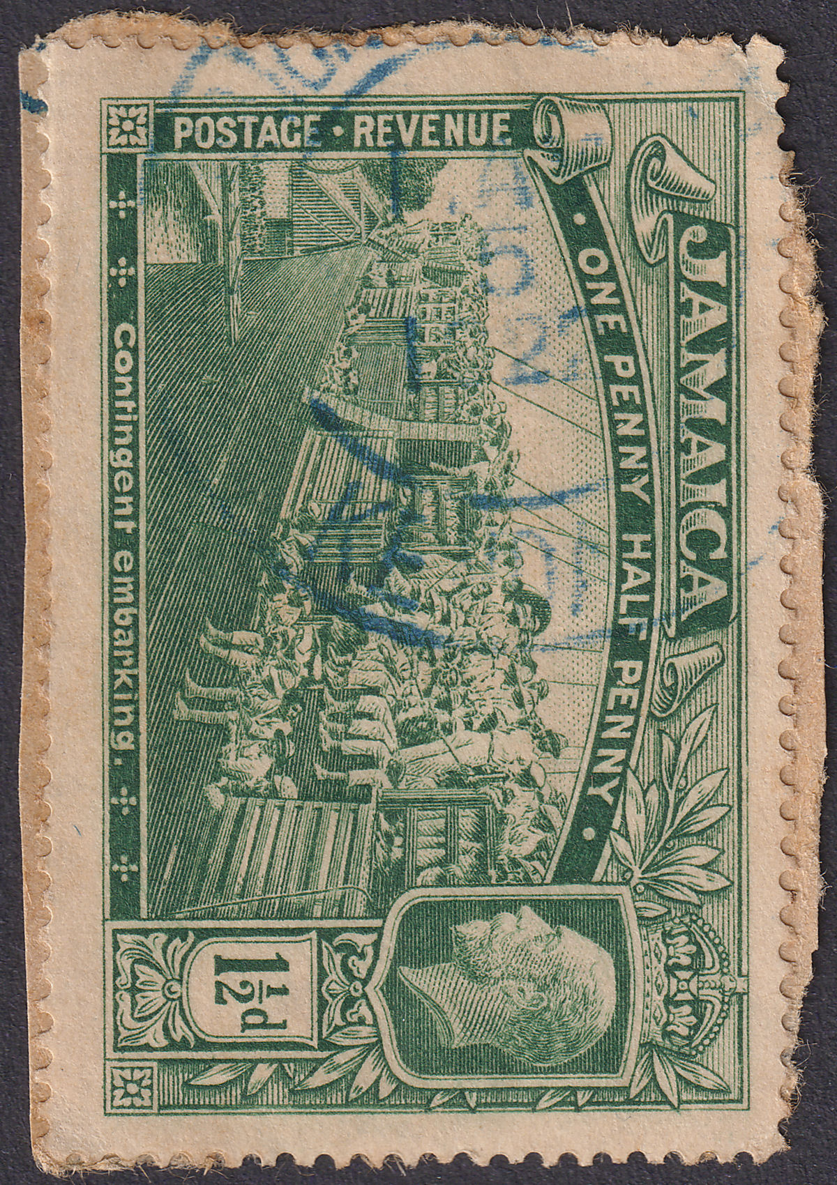 Jamaica 1922 KGV 1½d Used with Blue KENDAL Government Railway Postmark