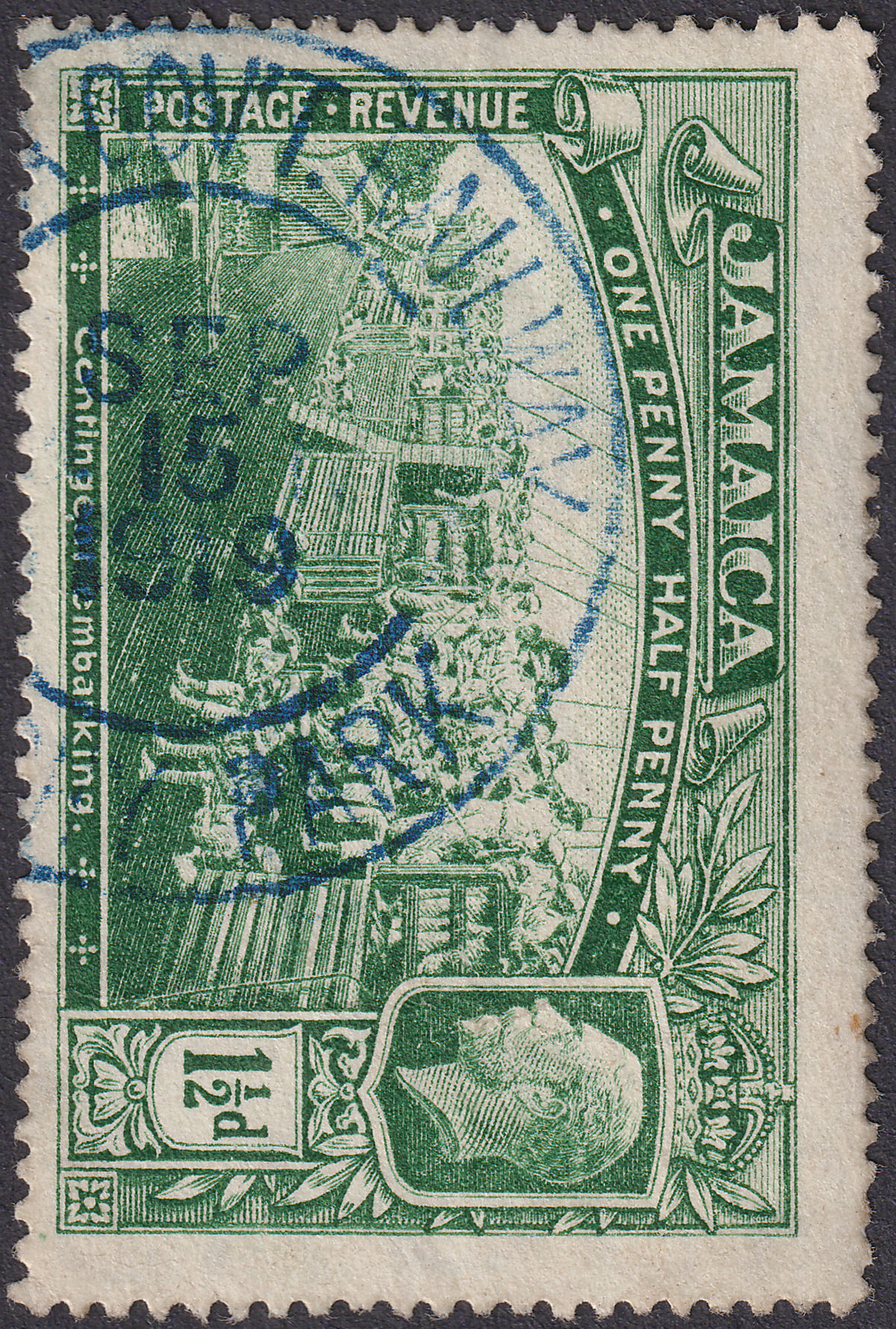 Jamaica 1919 KGV 1½d Used with Blue GREGORY PARK Government Railway Postmark